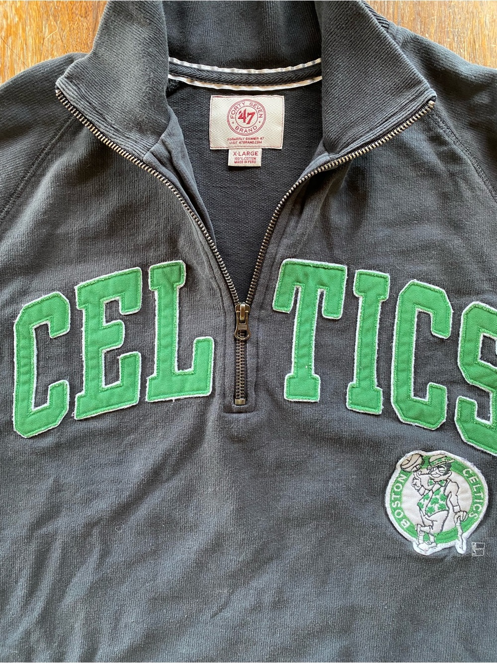 '47 Brand Black Pullover Quarter-Zip Sweater with Green Celtics Appliqué